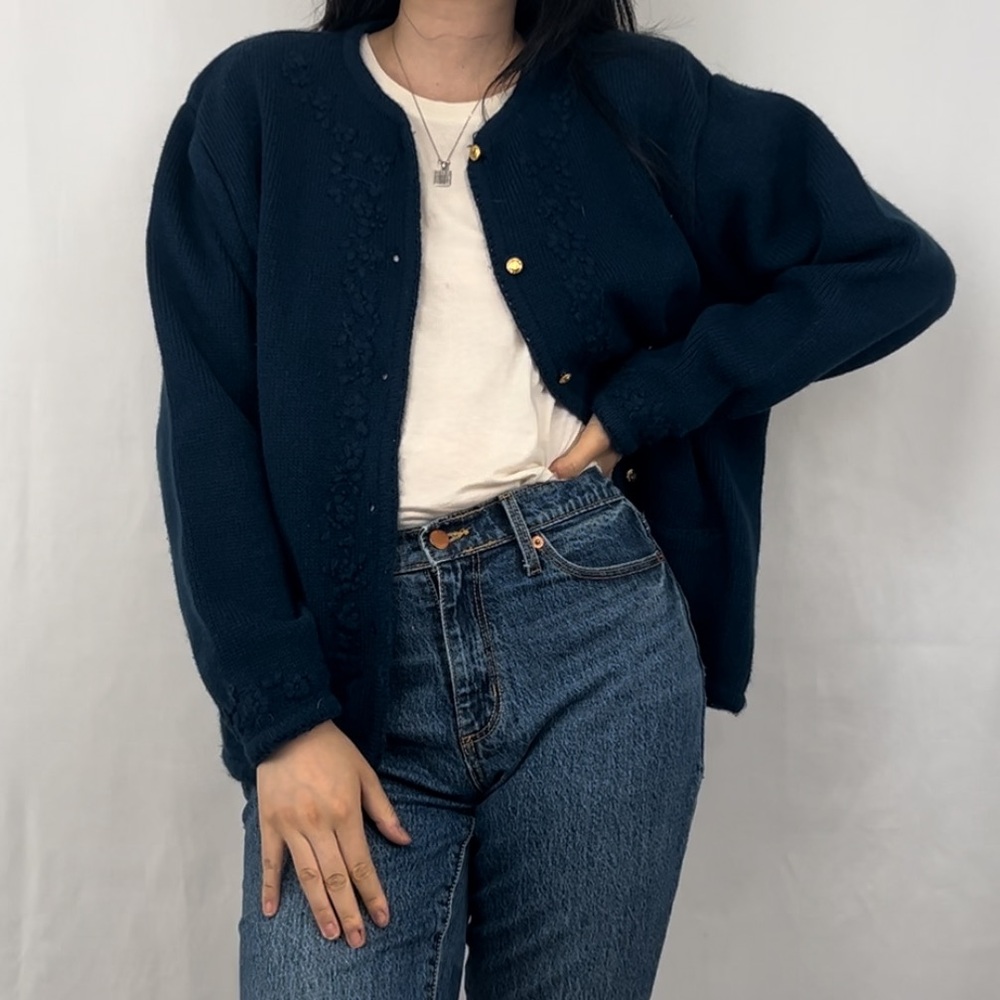Vintage Crystal Kobe Navy Cardigan with Gold Buttons